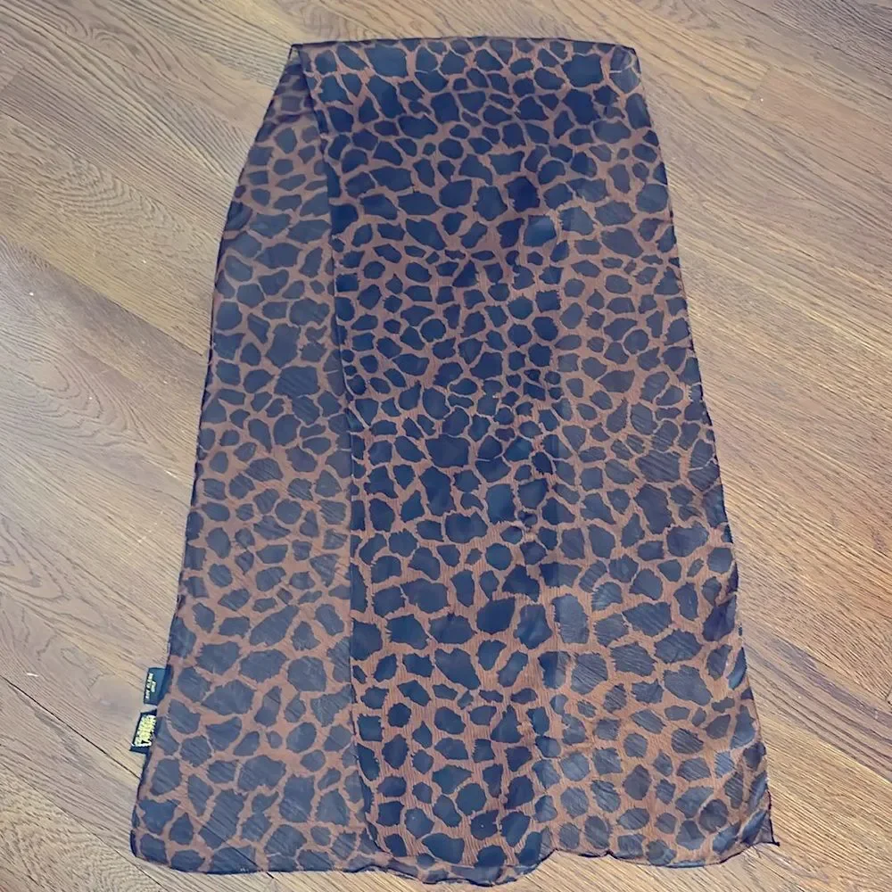 Vintage A. Brod‎ black & orange rayon animal print long semi sheer scarf